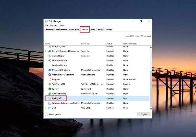Quản lý startup apps trong Task Manager
