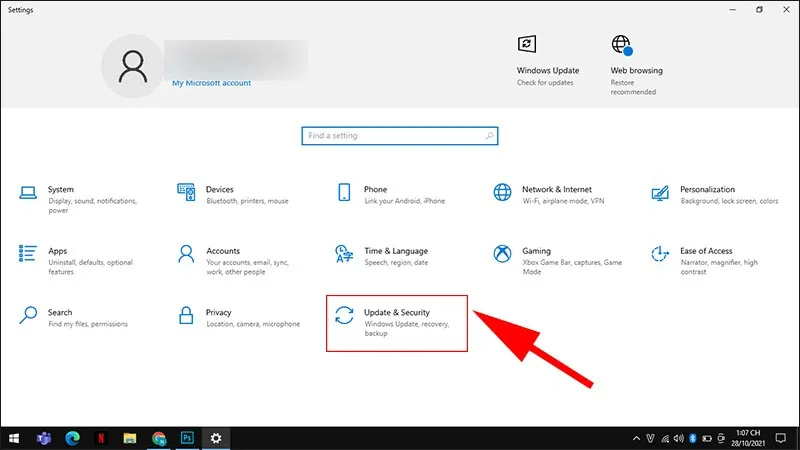 Vào phần Update và Security để chuẩn bị kích hoạt Windows