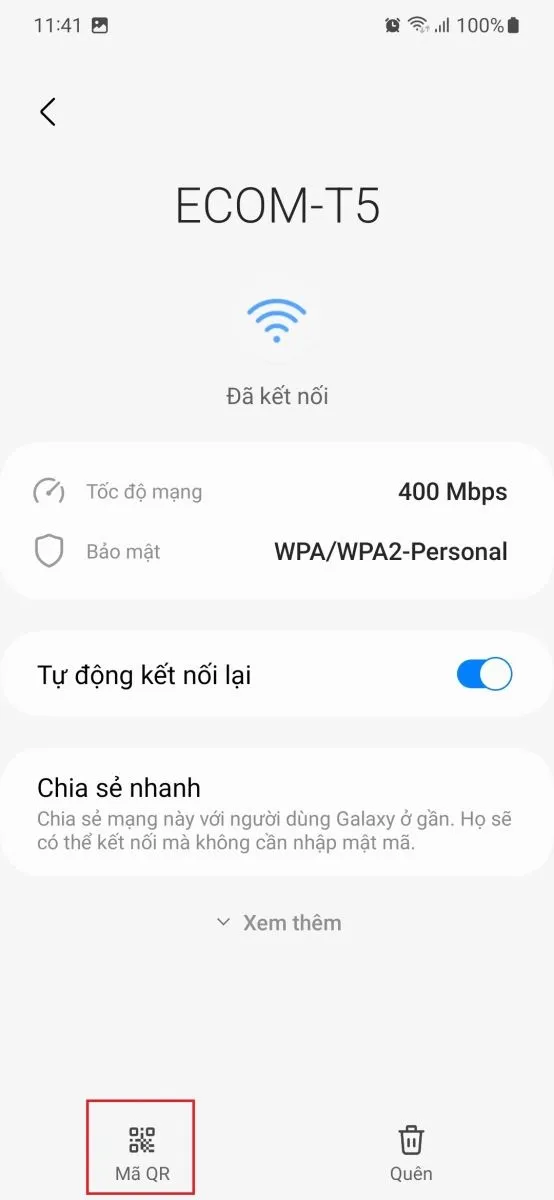 Thao tác xuất mã QR để chia sẻ mạng nhanh chóng