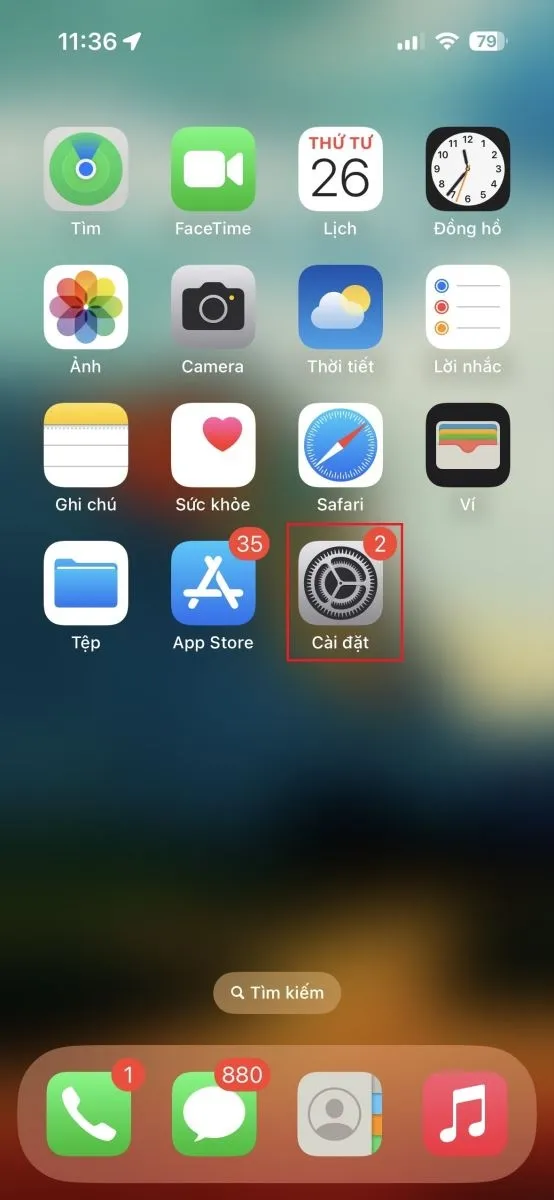 Truy cập cài đặt iPhone để chuẩn bị quét mã QR