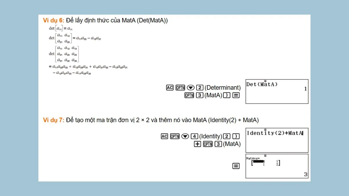 Ví dụ nâng cao về cách tính định thức cho các bài toán đại số
