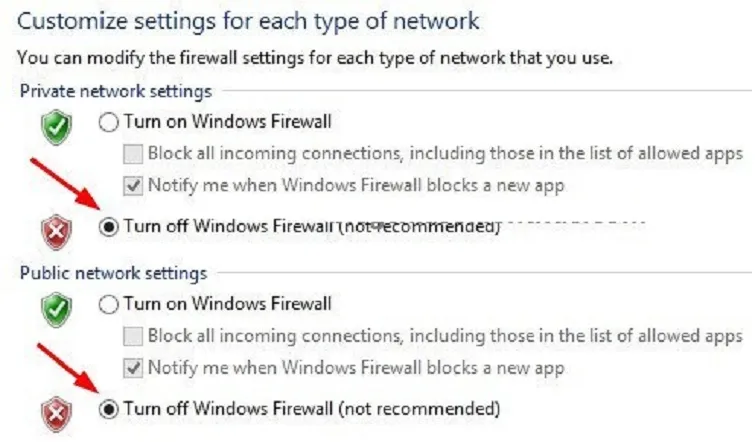 Vô hiệu hóa tạm thời tường lửa để kiểm tra kết nối LAN