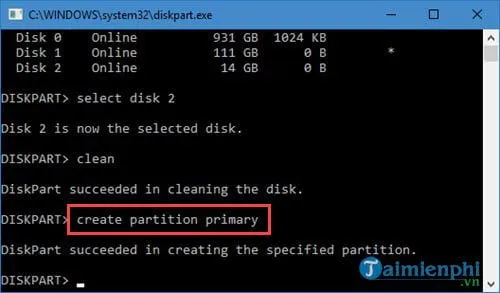 Tạo phân vùng chính mới cho hệ thống