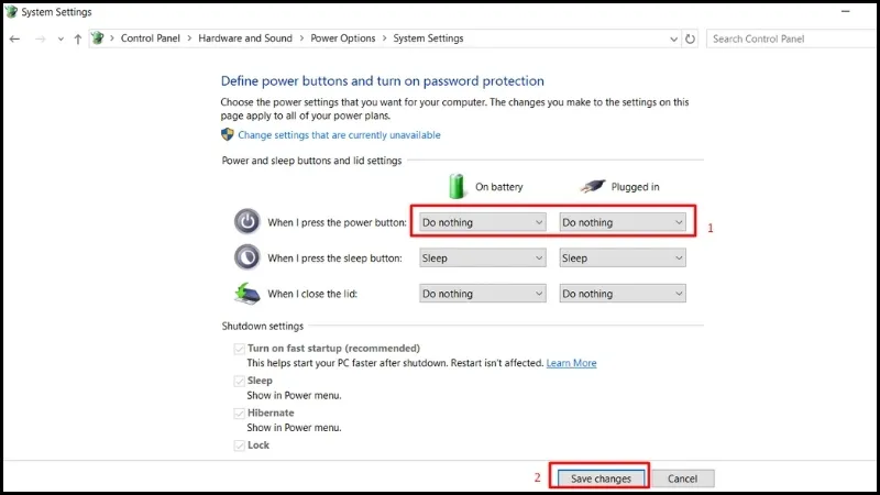 Vô hiệu hóa phím nguồn