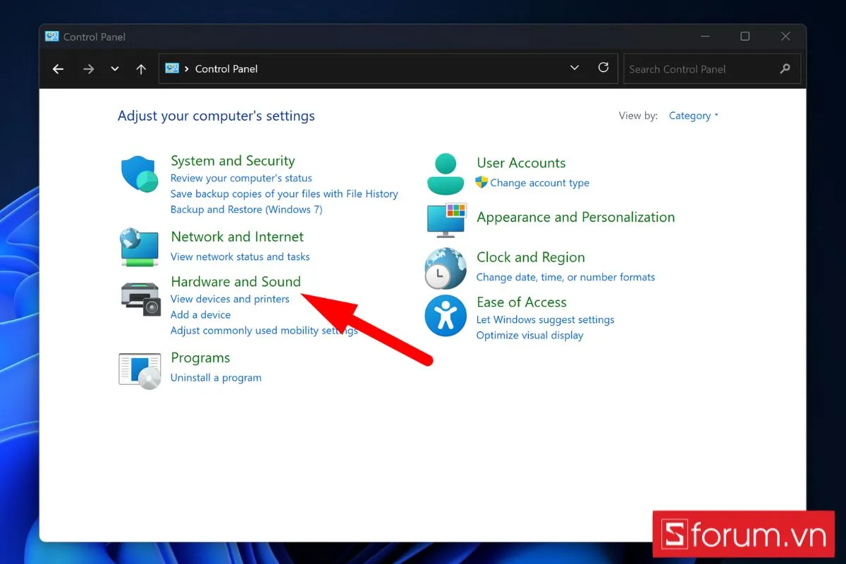 Vào Hardware and Sound
