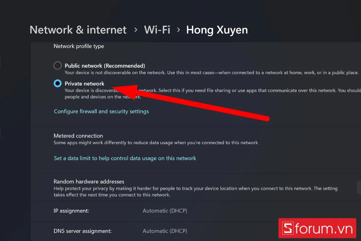 Chuyển sang Private network