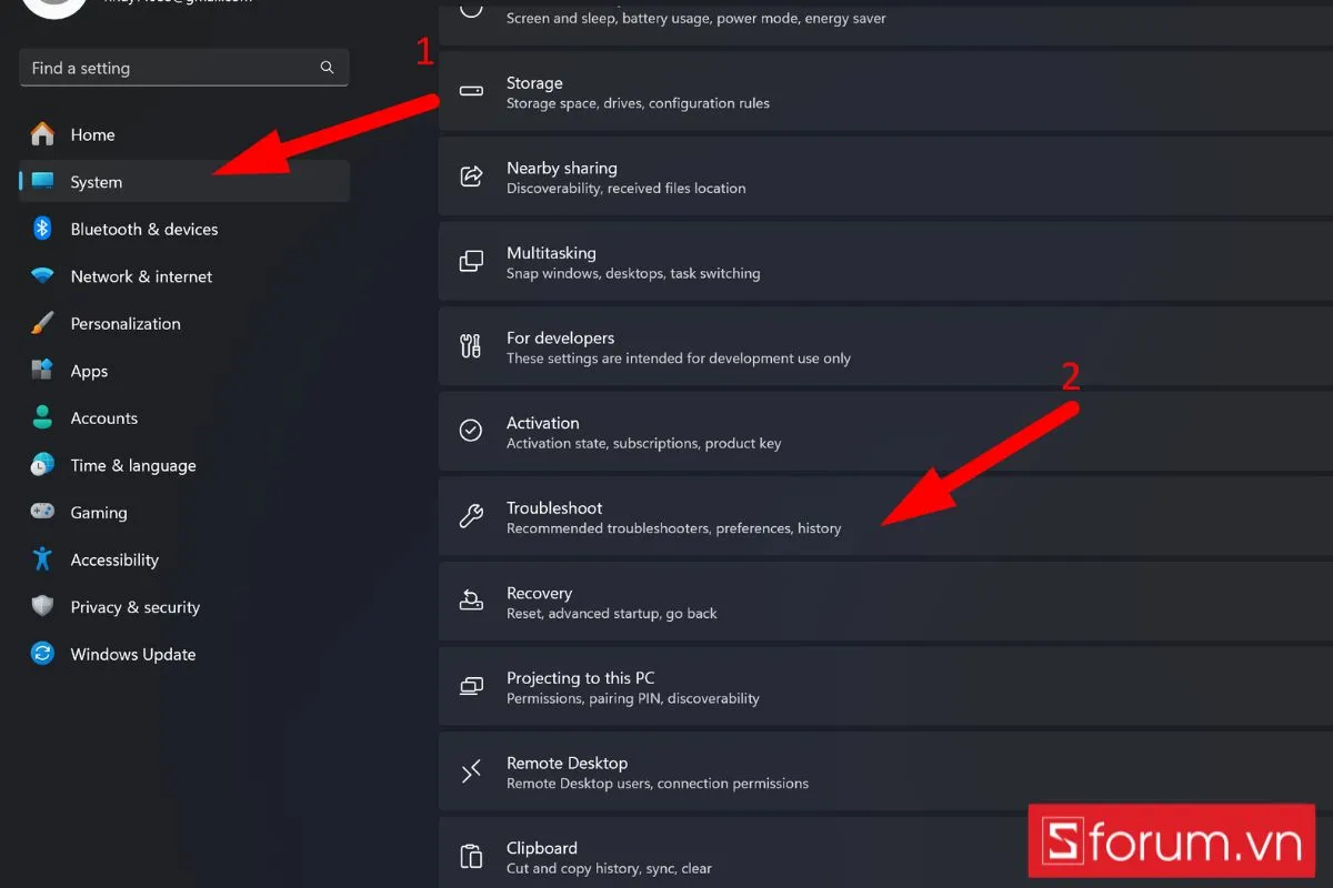 Vào phần Troubleshoot