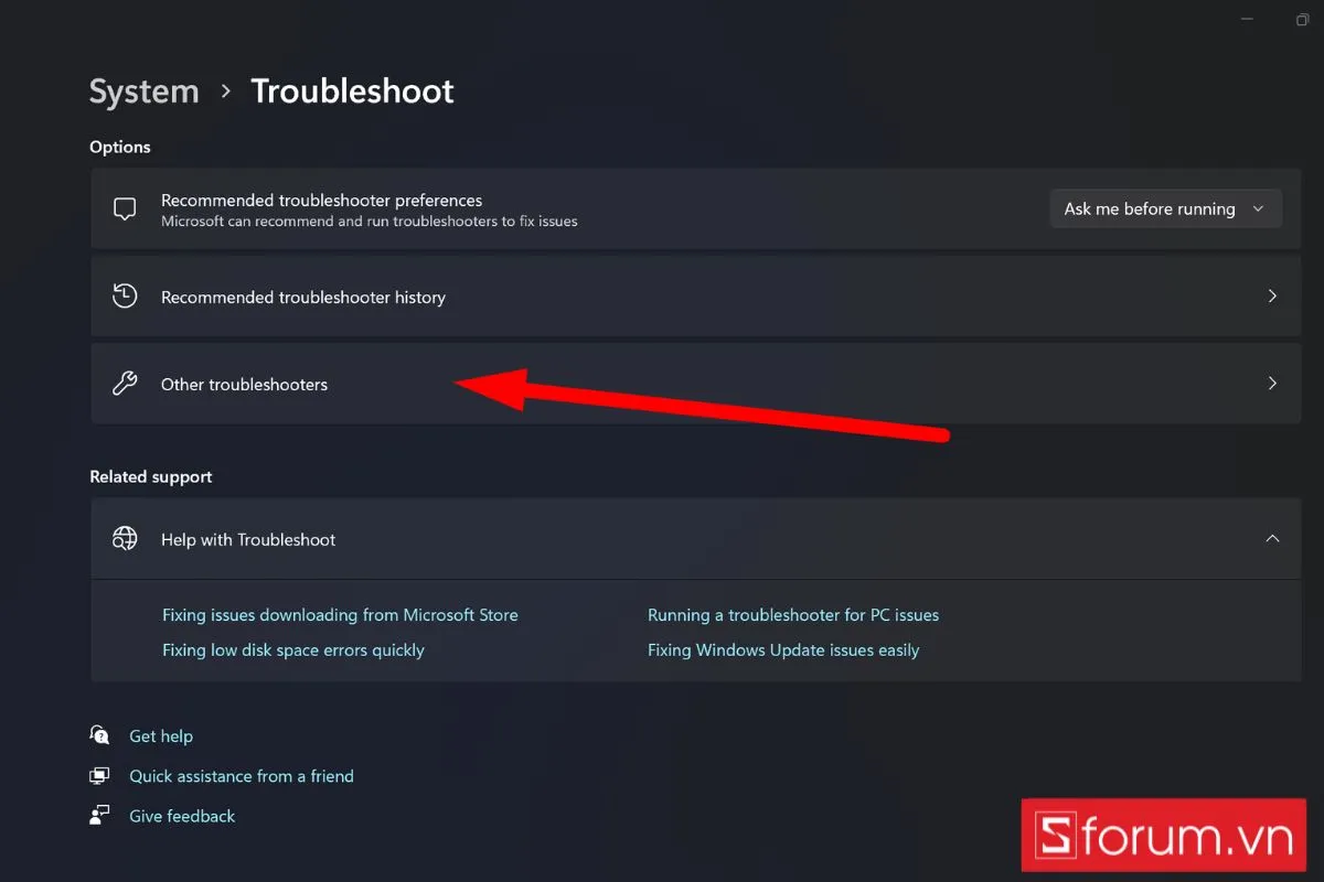Chọn Other troubleshooters