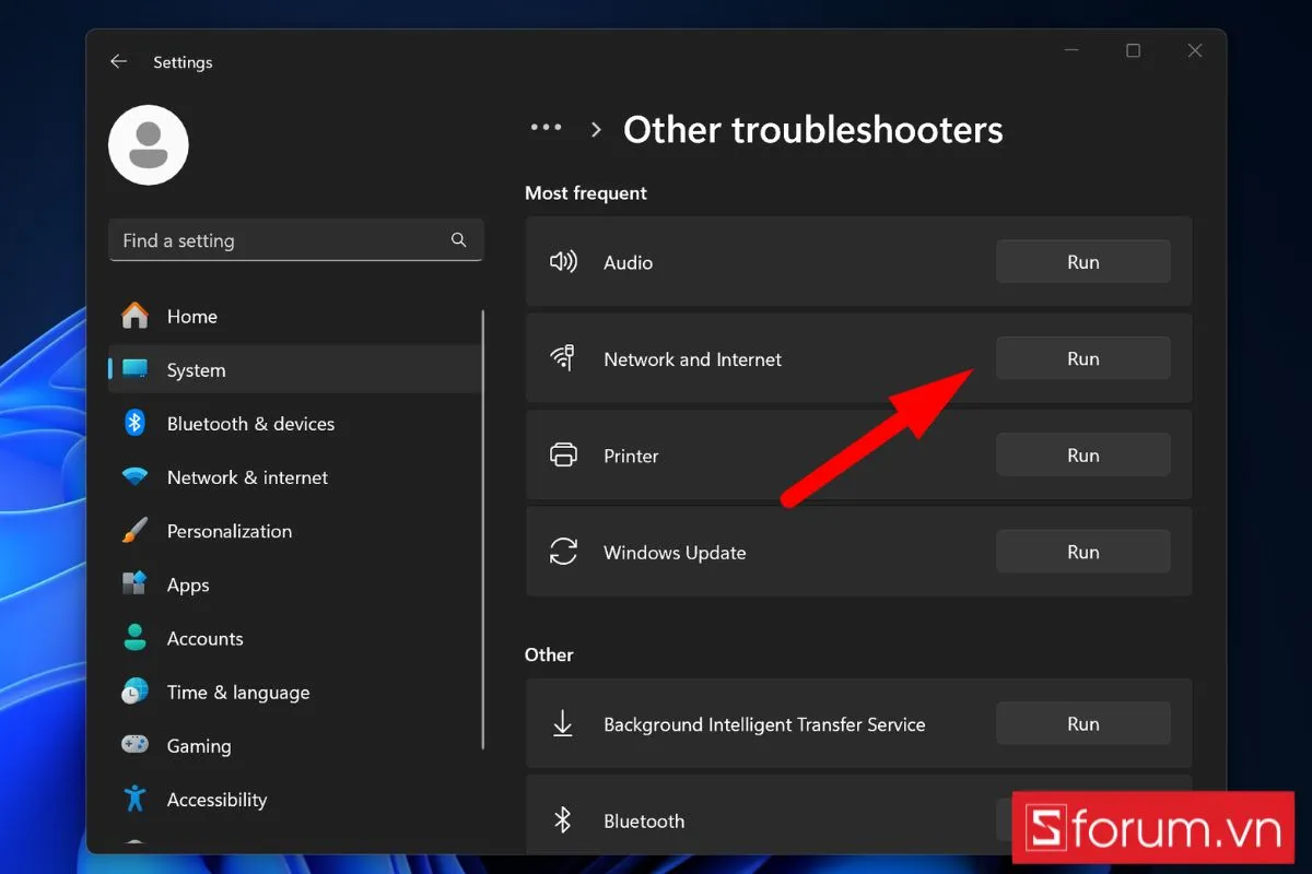 Chạy công cụ chẩn đoán mạng