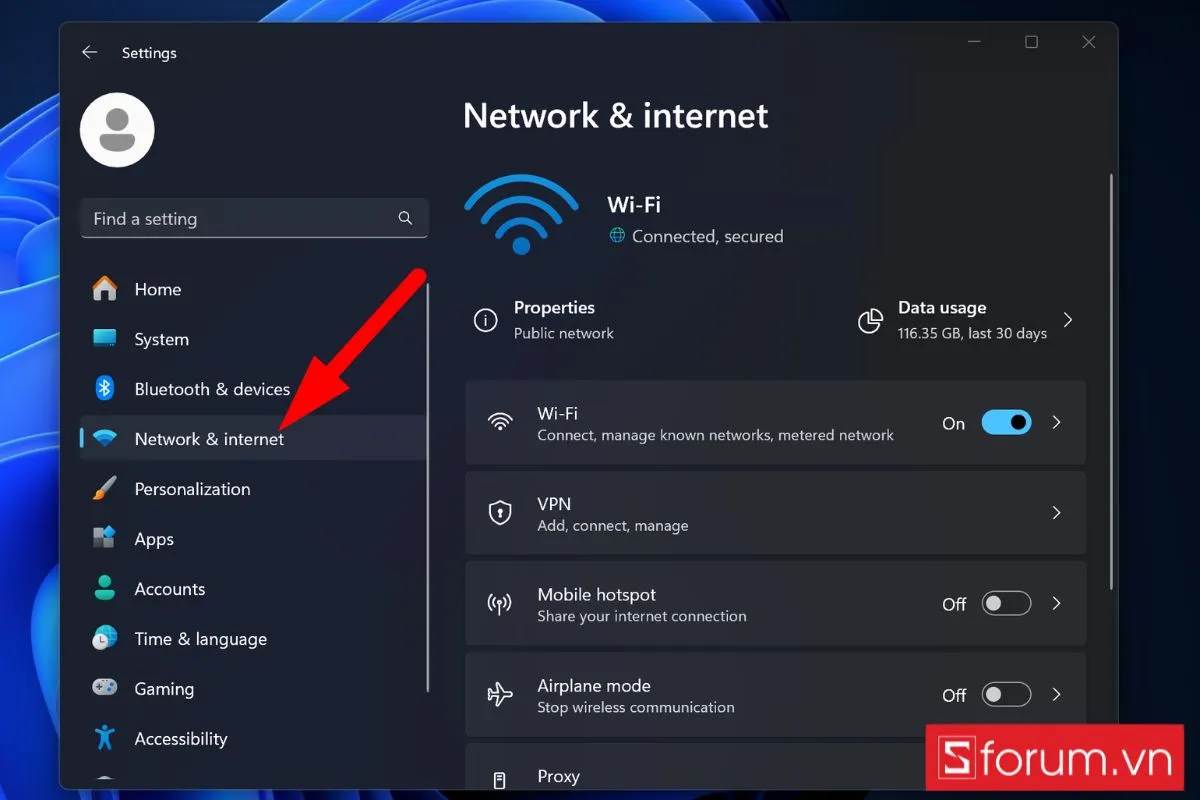 Vào Network & Internet