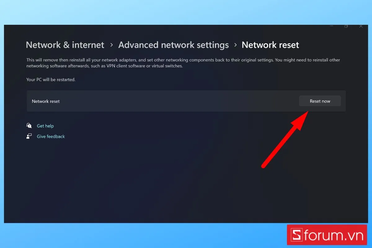Xác nhận reset mạng