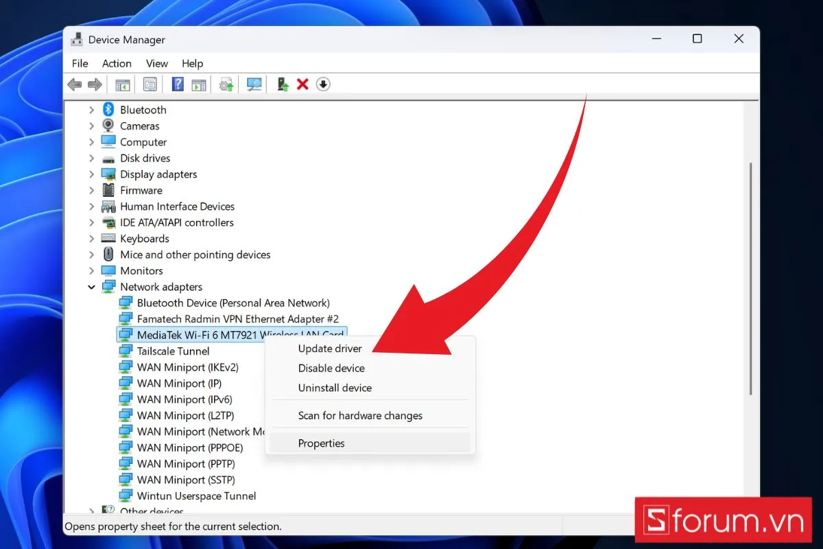Chọn Update driver