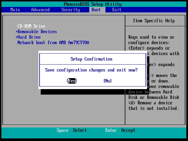 Xác nhận lưu thay đổi và thoát khỏi BIOS để khởi động lại