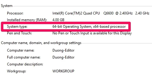 Kiểm tra loại hệ thống trong Windows Settings