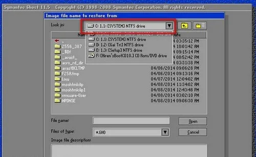 Chọn file ghost Windows 7