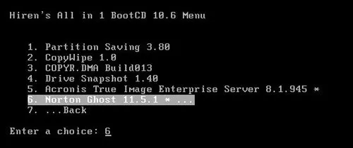 Chọn Norton Ghost từ menu boot