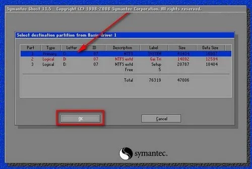 Chọn phân vùng trên ổ đĩa