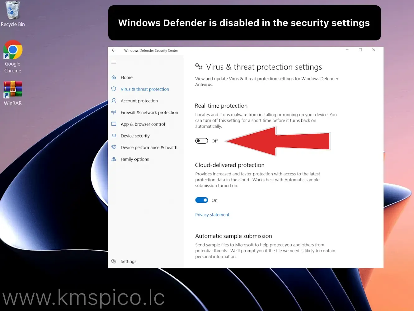 Tắt bảo vệ thời gian thực trên Windows Defender để tránh bị chặn