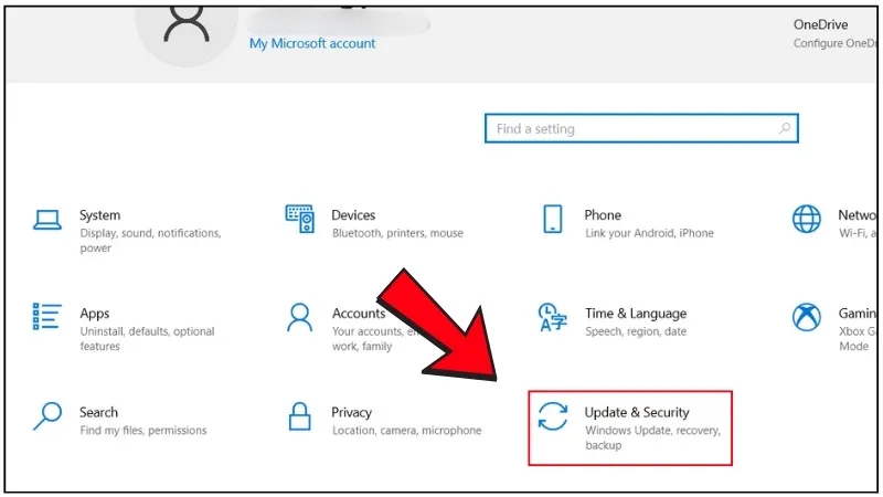 Chọn Update & Sercurity