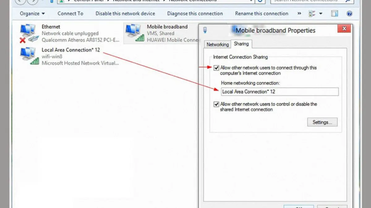Xác nhận các tùy chọn chia sẻ để thiết bị khác có thể kết nối