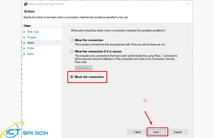Xác nhận chặn kết nối internet cho ứng dụng được chọn