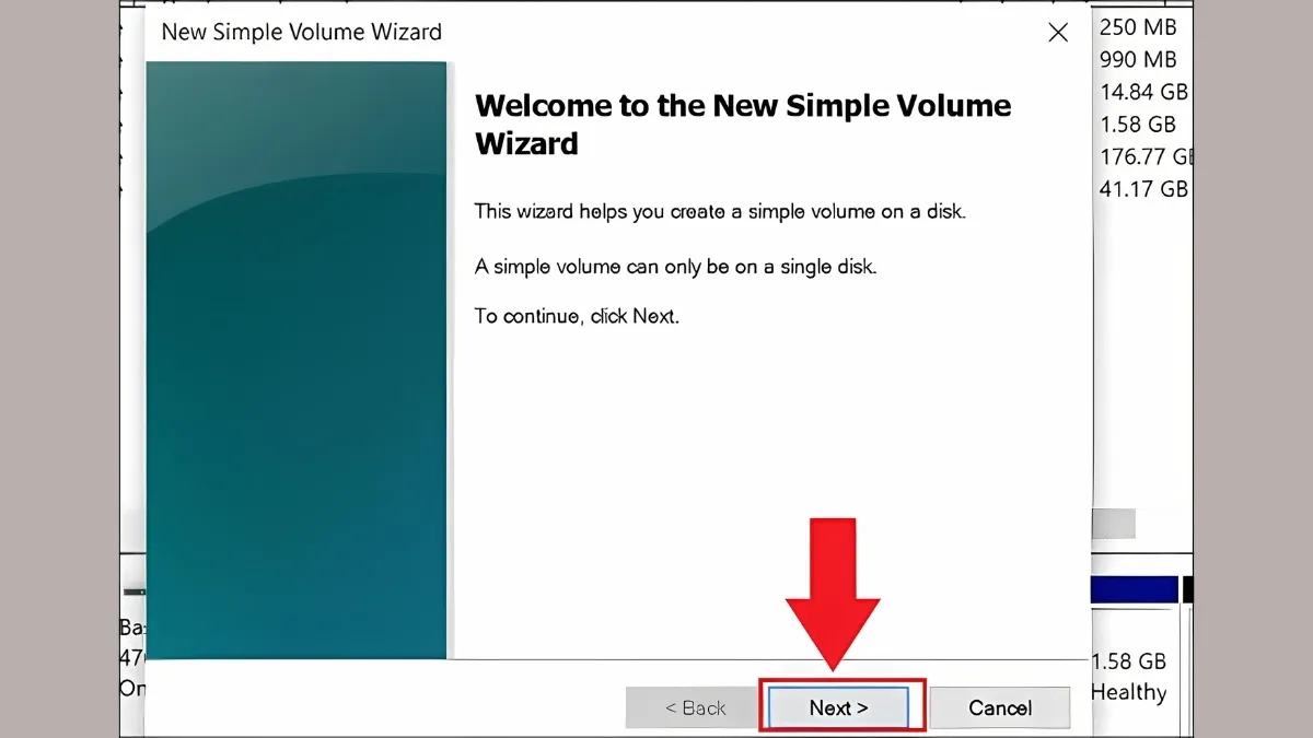 Xác nhận kích thước ổ đĩa mới trong trình cài đặt Windows