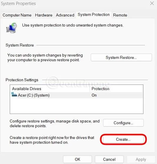 Xác nhận việc tạo Restore Point thành công để an tâm thực hiện cách reset máy tính win 7 như ban đầu