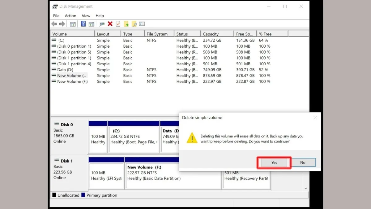 Xác nhận xóa hoàn toàn dữ liệu trên phân vùng ổ đĩa đã chọn
