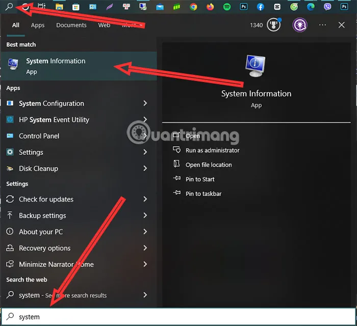 Tìm kiếm System Information trực tiếp từ thanh Start Menu của Windows 2026