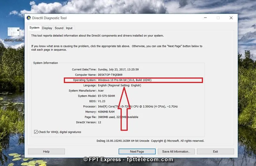 Thông tin hệ điều hành trong DirectX