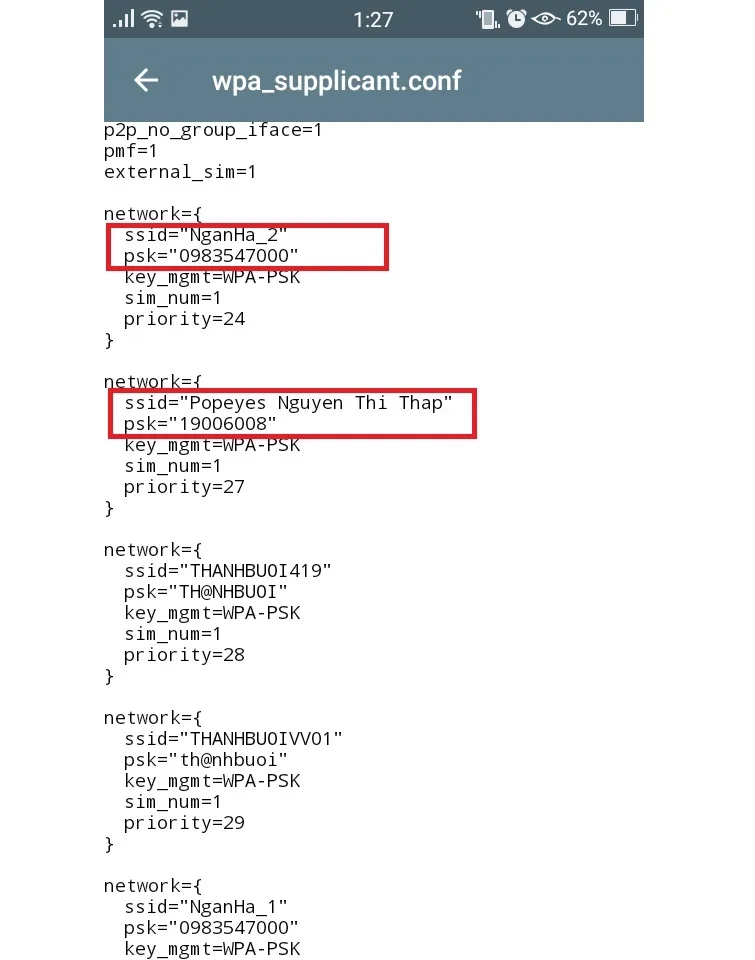 Hiển thị tên mạng SSID và mật khẩu PSK trong file hệ thống