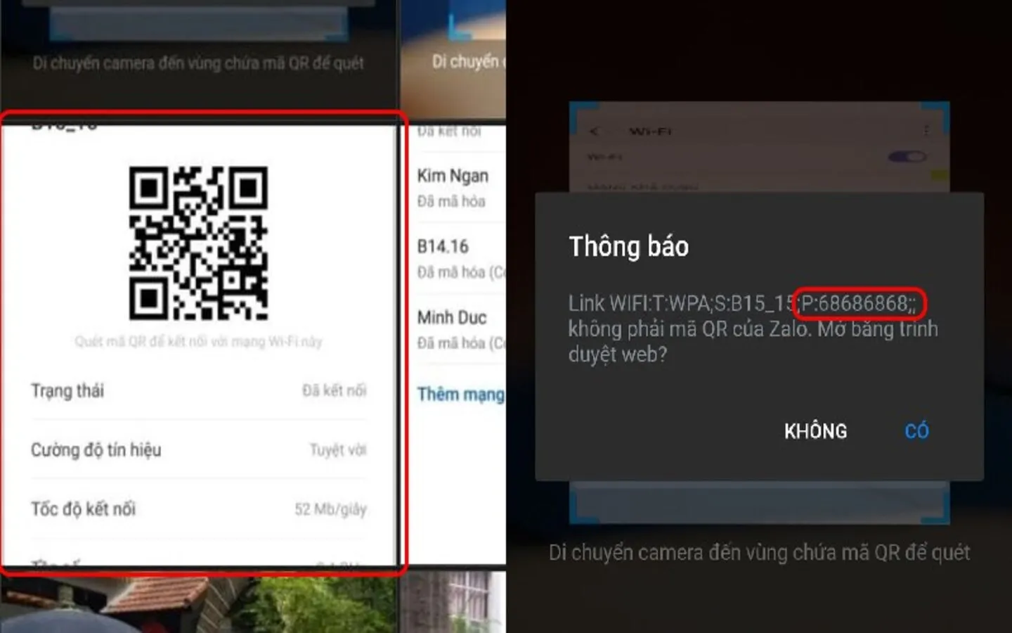 Quét mã QR hoặc xem mật khẩu hiển thị bên dưới sau khi xác thực