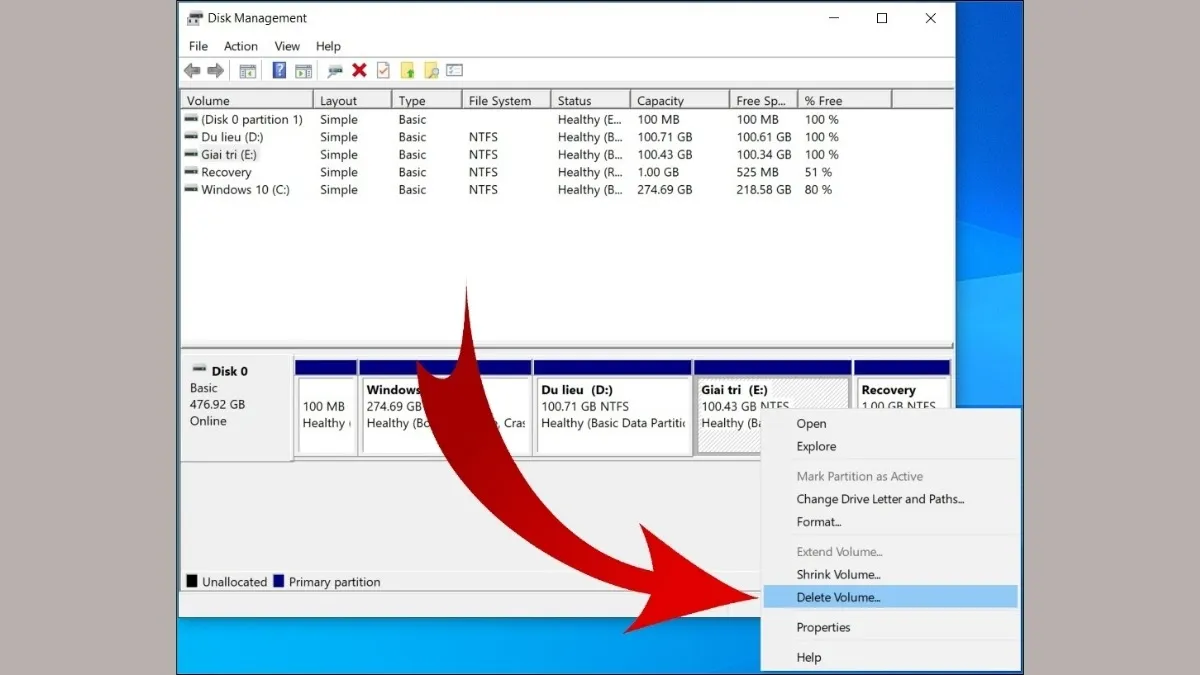 Xóa phân vùng không cần thiết để lấy dung lượng trống gộp ổ