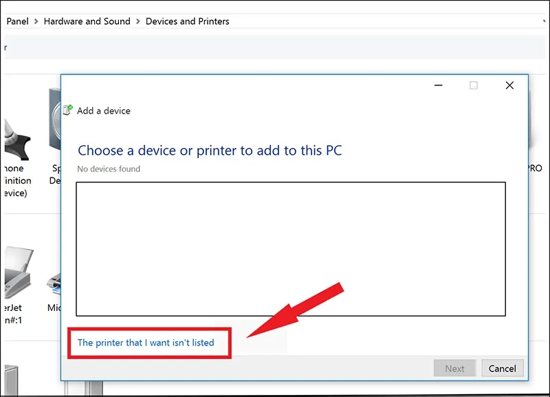 Xử lý sự cố không tìm thấy tên máy in bằng cách thêm thủ công qua địa chỉ IP của thiết bị